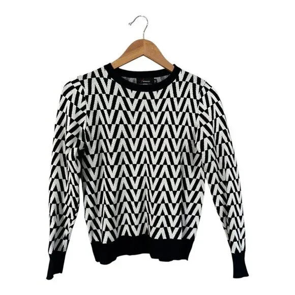 N By Nancy Geometric Sweater Women's Size Medium Black White - Picture 2 of 6